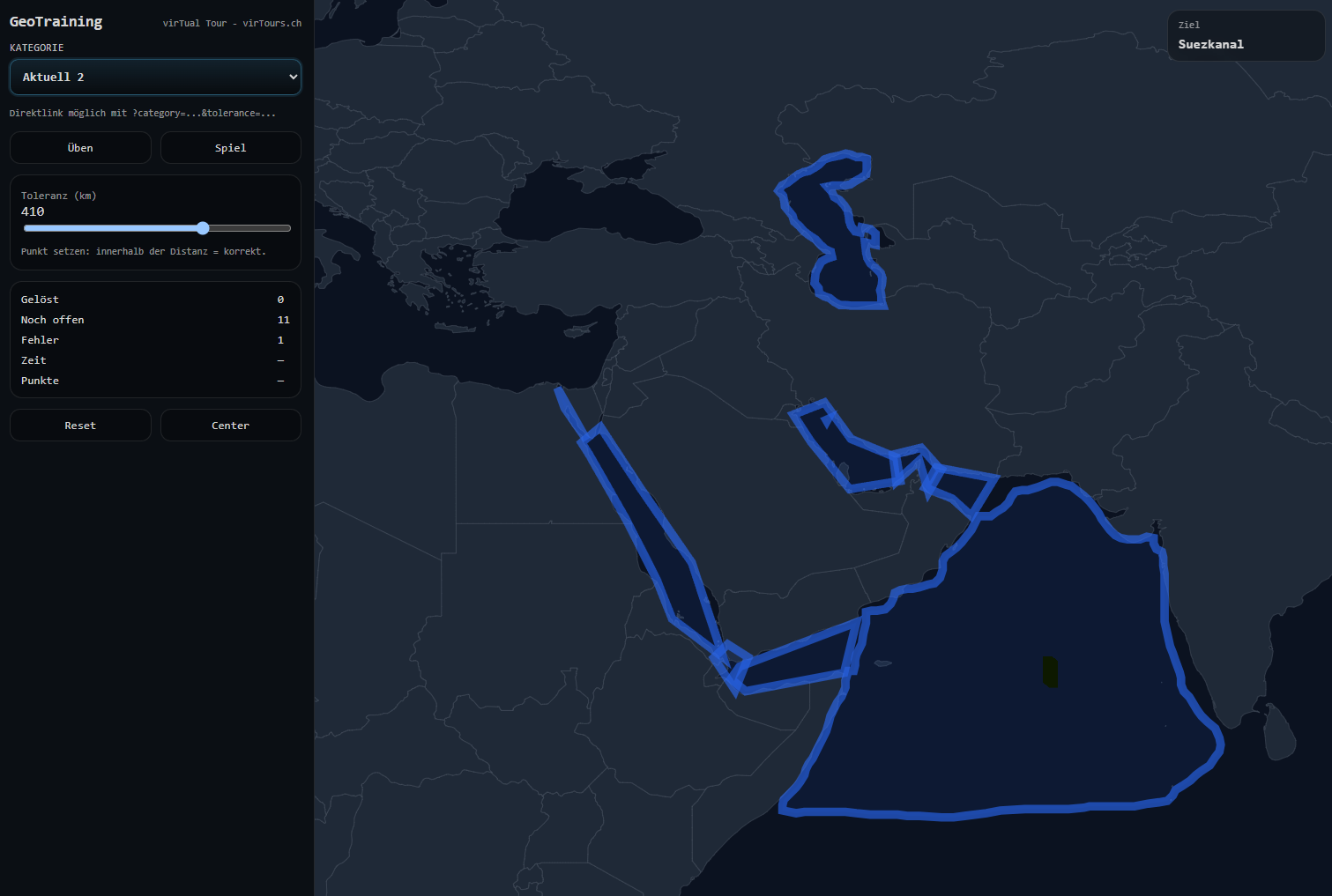 GeoTraining WebApp mit Kartenübung und Spielmodus
