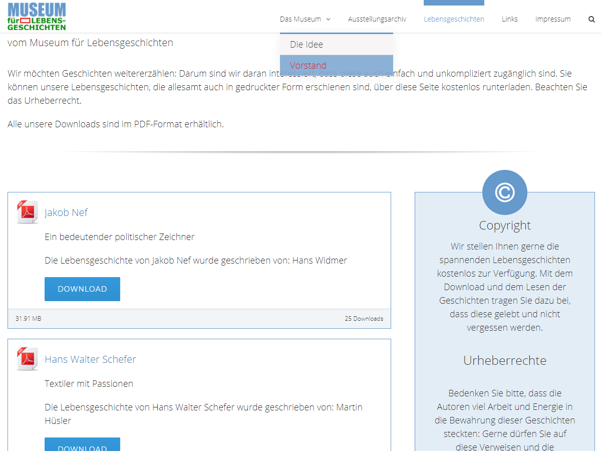 Website museumfuerlebensgeschichten.ch