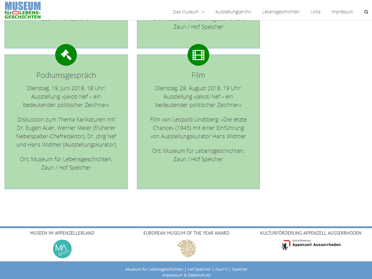 Website museumfuerlebensgeschichten.ch