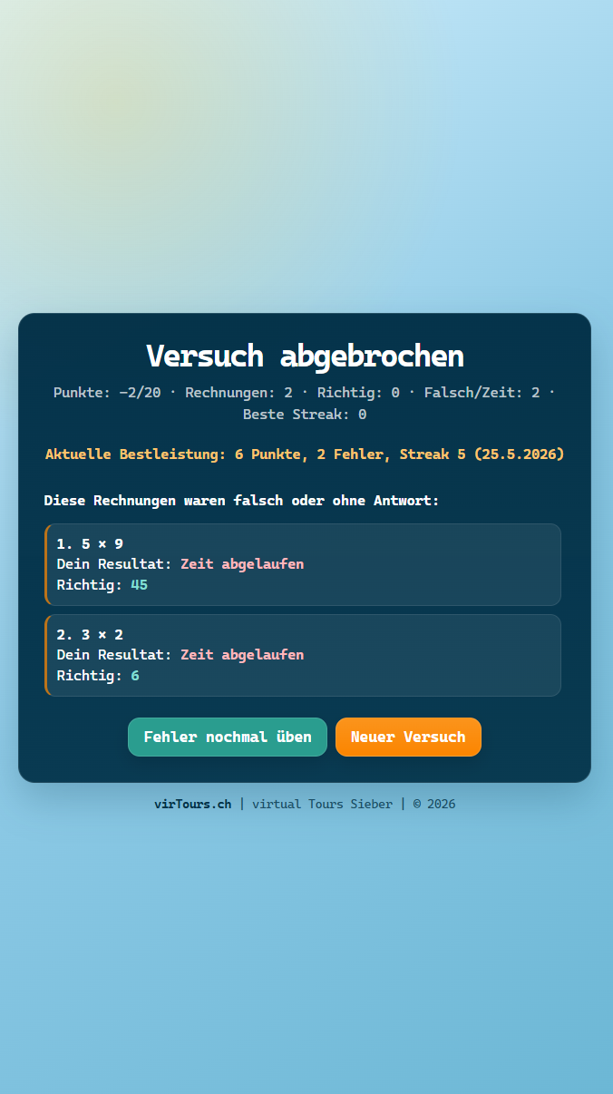 Auswertung und Fehlerüben, mobile responsive