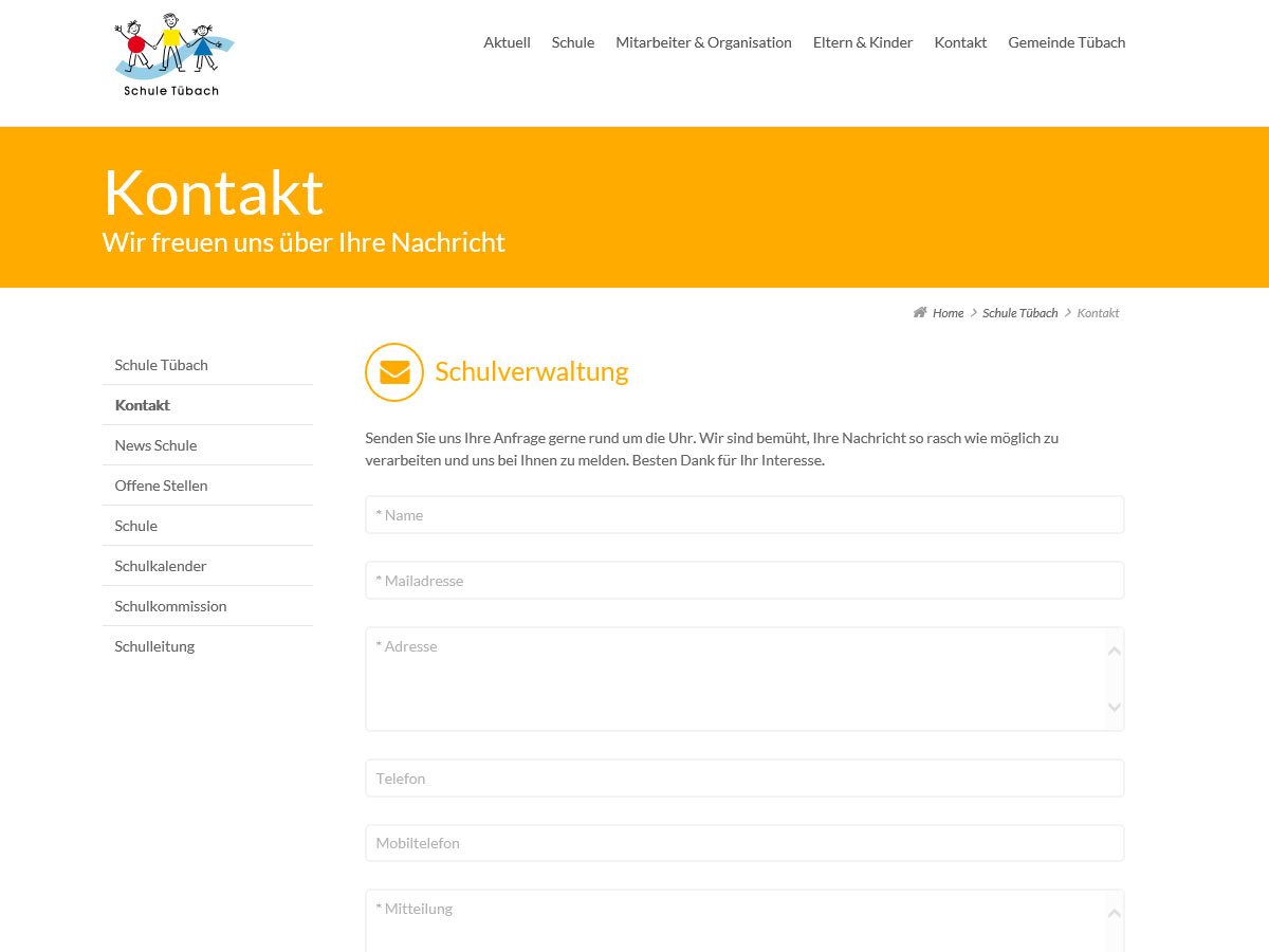 Inhaltsseite der Website Schule Tübach