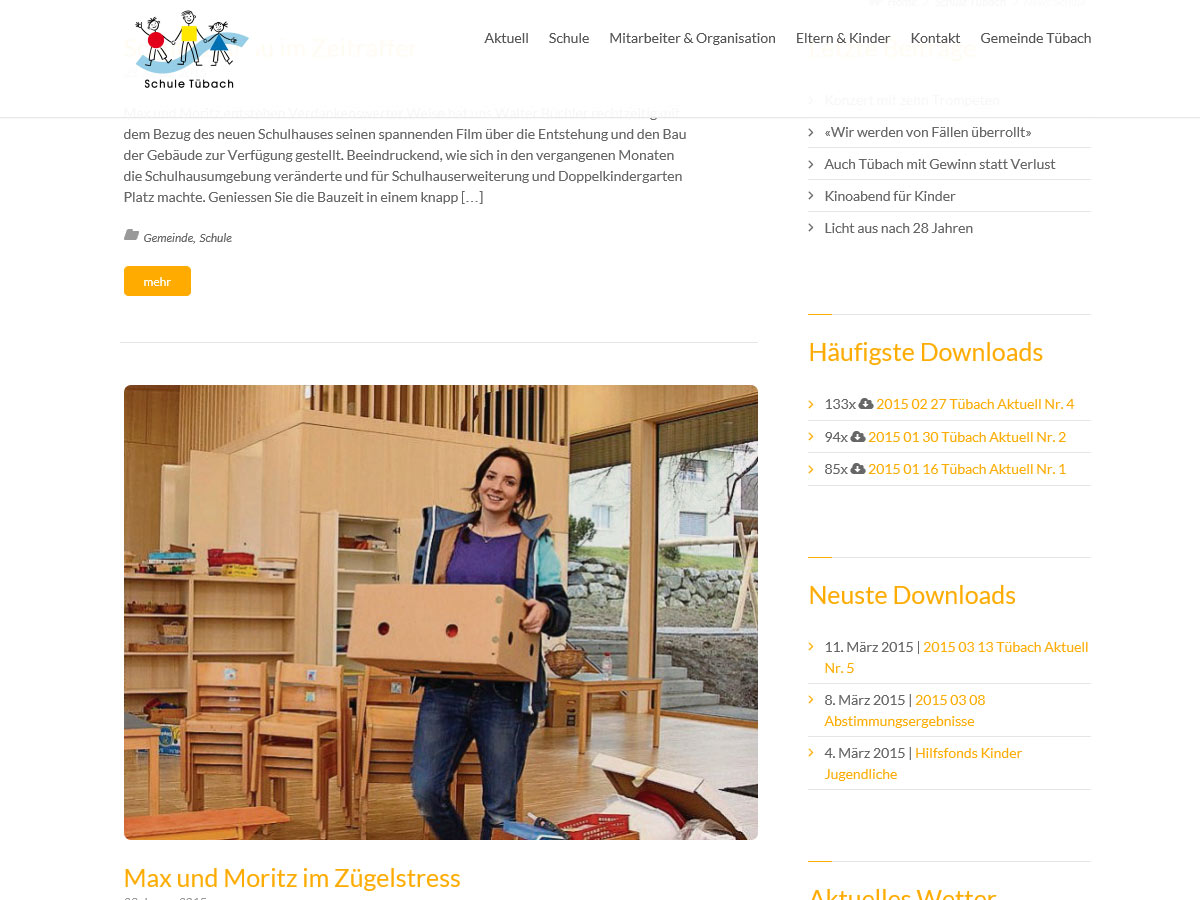 Inhaltsseite der Website Schule Tübach